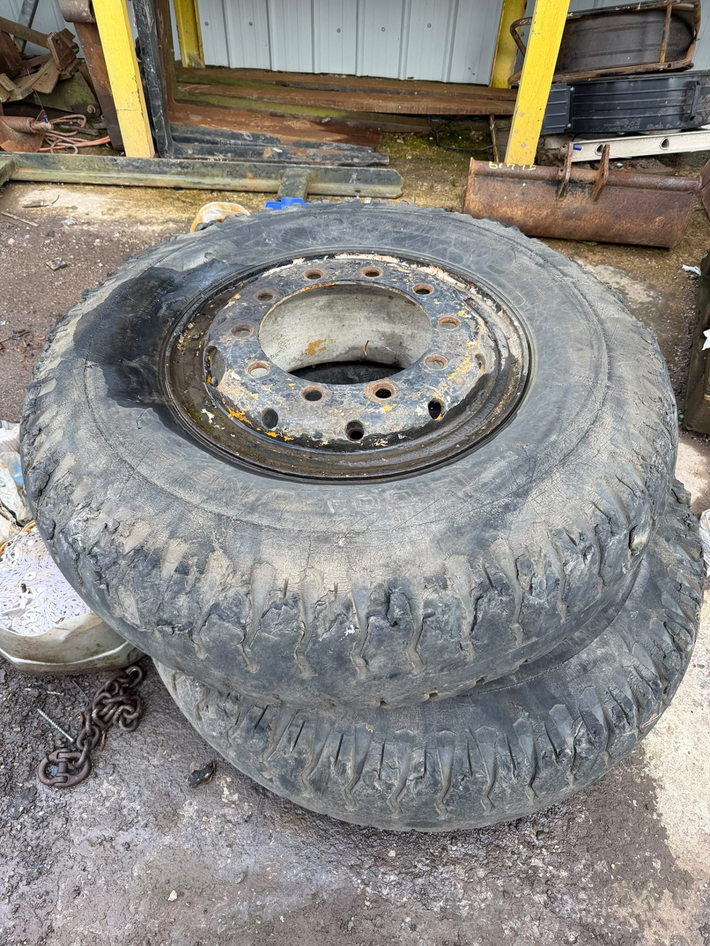 2 X 12-10 FORKLIFT WHEELS AND TYRES 10 STUD INDUSTRIAL FORKLIFT PAIR - Image 2