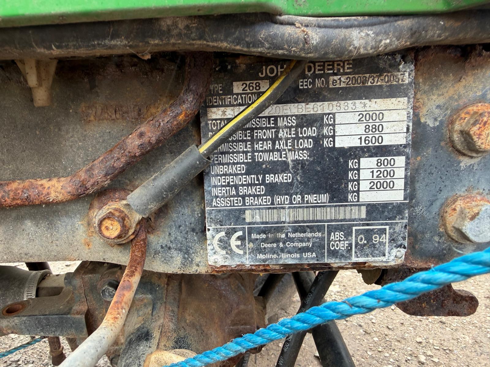 2011 JOHN DEERE 2320 COMPACT TRACTOR YANMAR ENGINE SPARES REPAIR 700 HOURS - Image 5